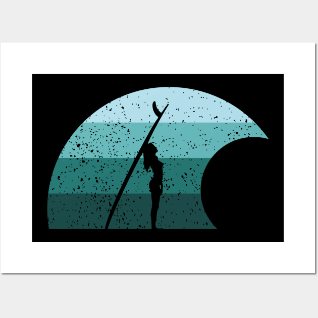 Retro Surfer Girl Wave Blue Wall Art by Food in a Can